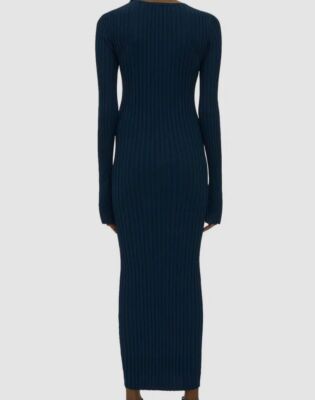 helmut lang blue dress $425 Women's Cutout Ribbed Long Sleeve Maxi Size XSmall knit velveteen