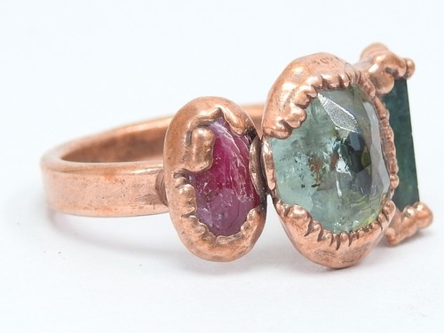 Mix Gemstones Electra Plated Copper Ring Faceted Polished Loose Stone For Gift - Picture 11 of 12