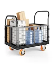 6 in1 Foldable Platform Truck Cart with Cage Hand Truck 1800LBS with 4 Wheels