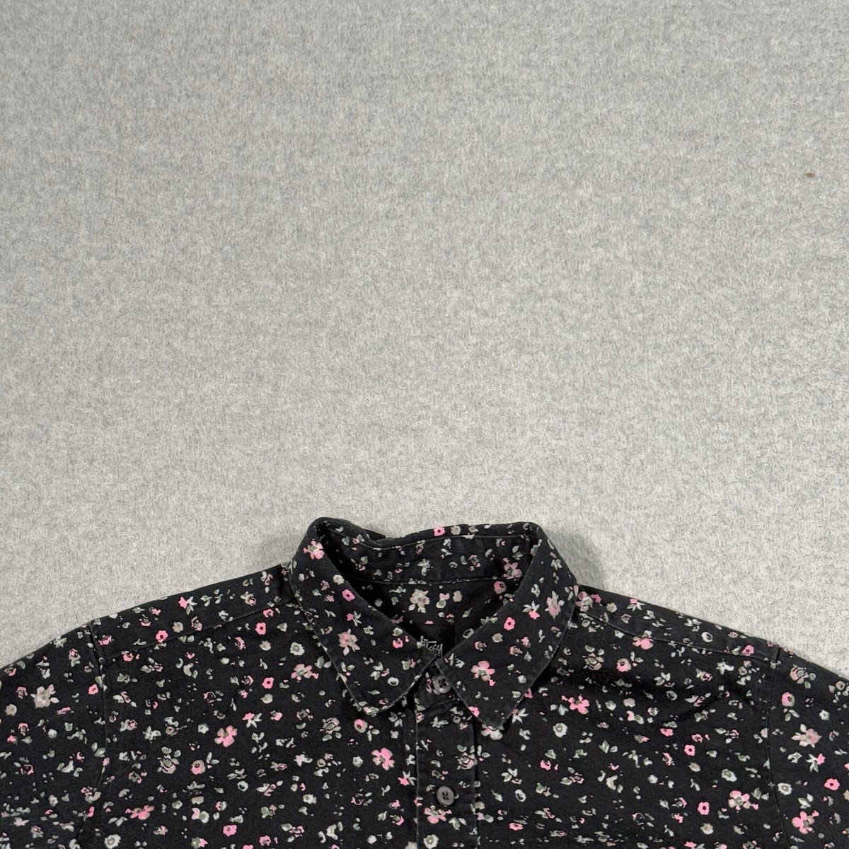 Stussy Men's Black Floral Cotton Hawaiian Short Sleeve
