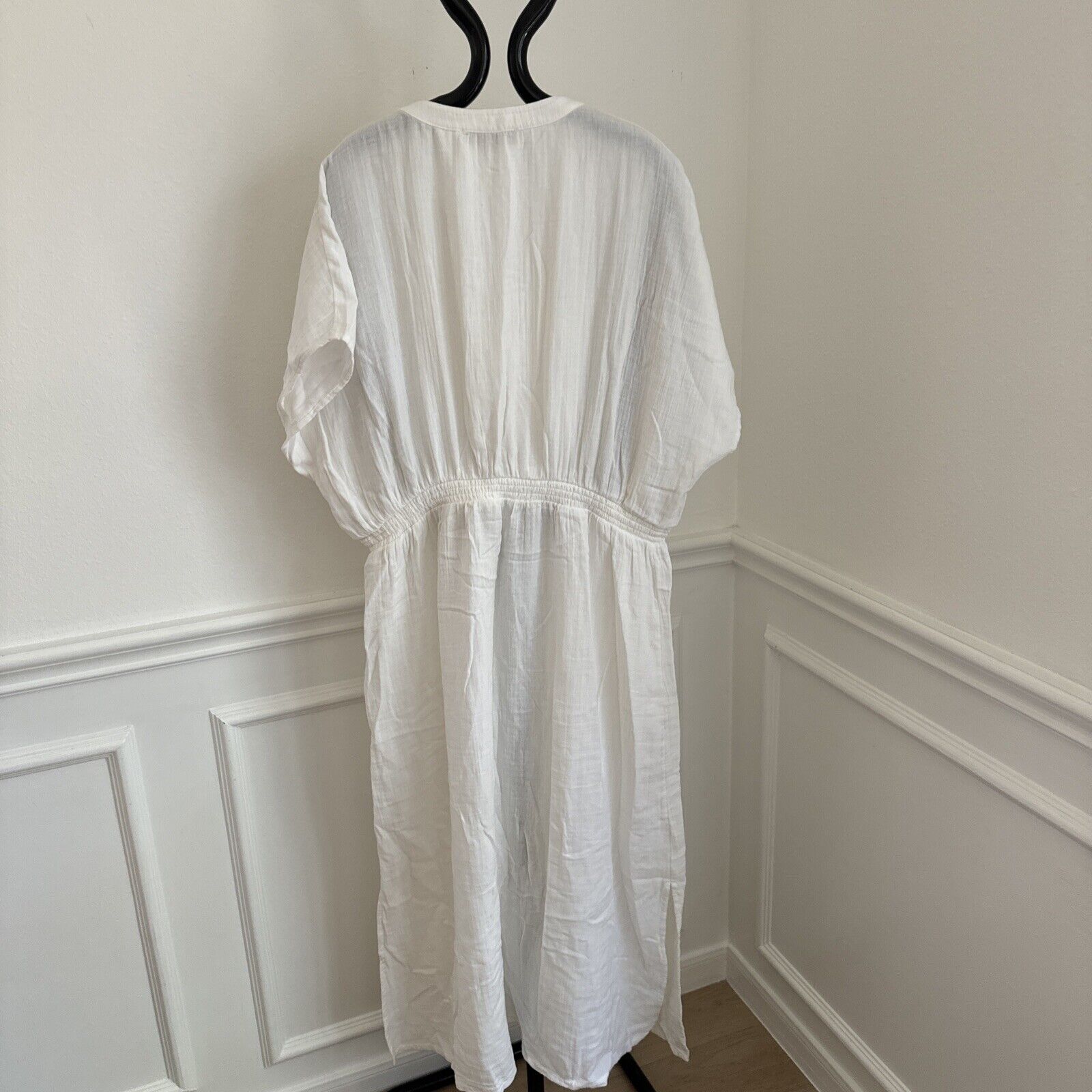 LOFT Maxi Dress Women White Gauze Button Short Sl… - image 12