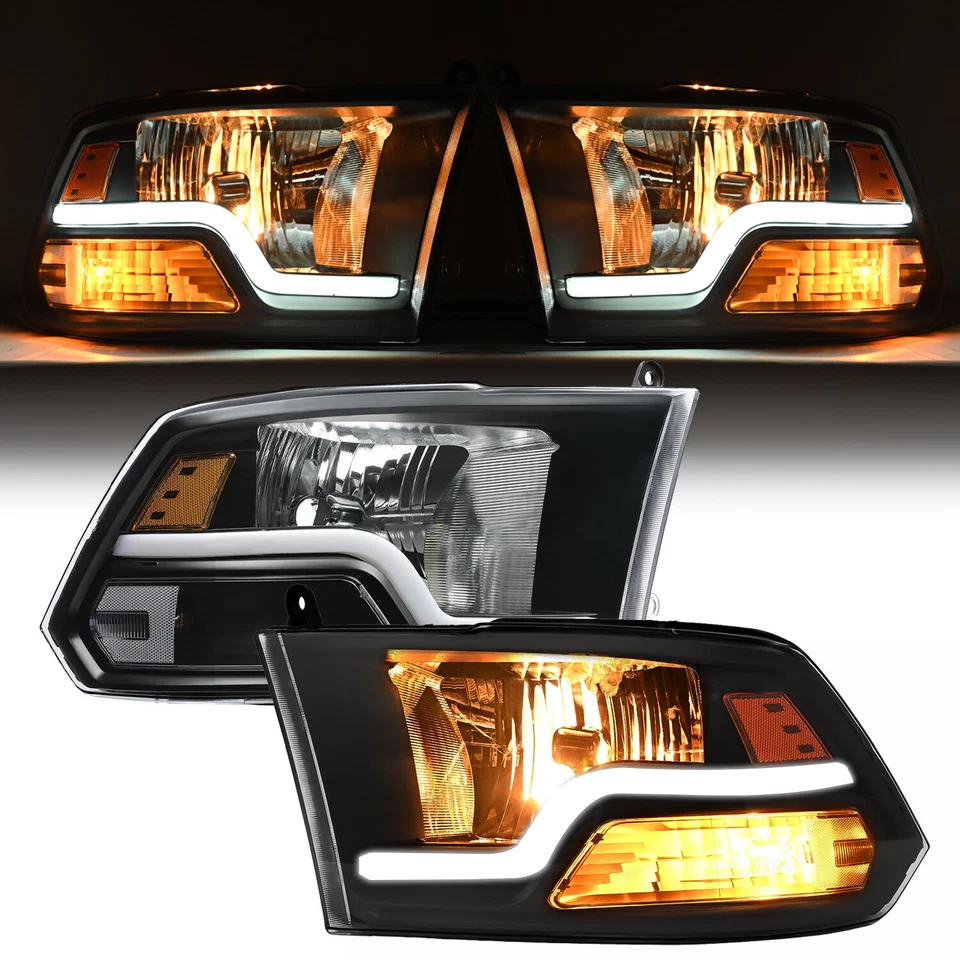 For 09-18 Dodge Ram 1500 2500 3500 Headlights Black LED DRL Bar Plank Style Pair Foto 2 de 4