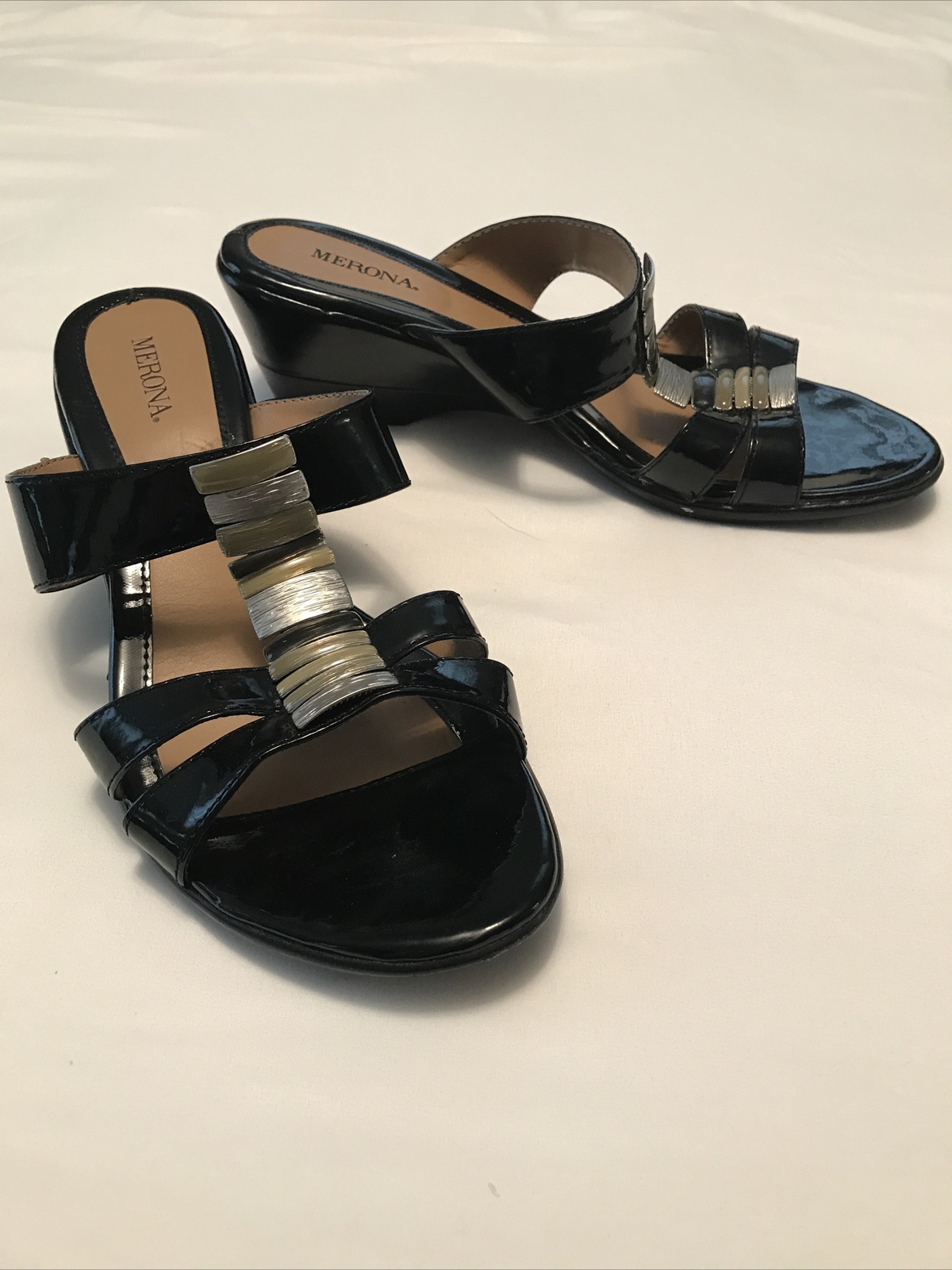 Merona women's shoes sandals 2 inch wedge heel black metal accent size 9 |  eBay