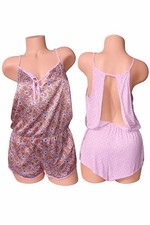 Victoria s Secret Romper L/G Pink Paisley Floral Open Back Tie Front Cami...