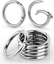 10 Pack 1 Inch Metal Spring O Rings Clip Keychain, round Carabiner Clip for Keys