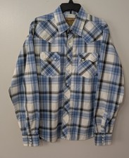 Wrangler Retro Blue Plaid Western Pearl Snap Long Sleeve Shirt Mens Size Large