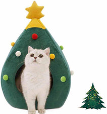 Christmas Cat Beds, Christmas Tree Cat Beds House, Portable Indoor Cat Igloo Xma