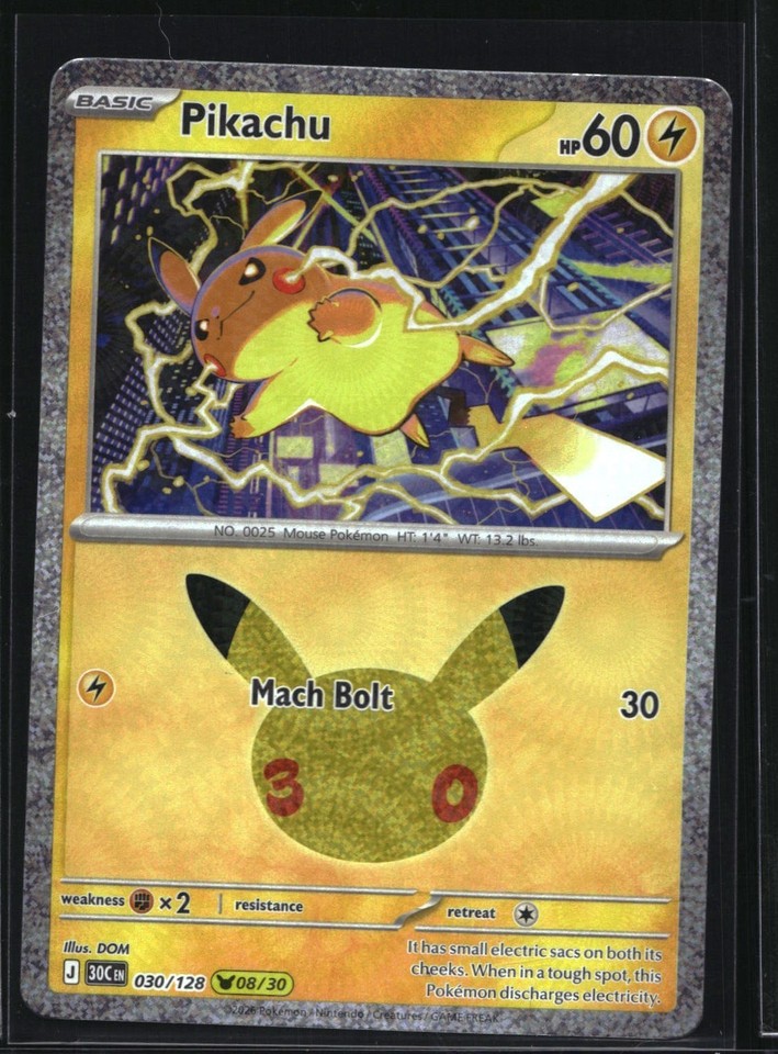 2026 Pokemon 30th Celebration Pikachu Pikachu # Pokemon 30th Celebration Pikachu 08/30 Pikachu #030/128