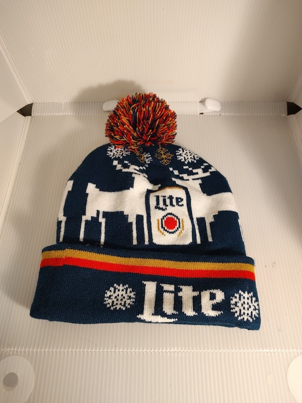 Miller Lite Beer Winter Beanie Hat -Stocking Cap EUC - Pom Pom