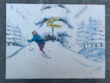 JEFF LEEDY HAND SIGNED PRINT SKI HUMOR SAUSALITO CA 1996 BASE LODGE ORTHOPEDICS