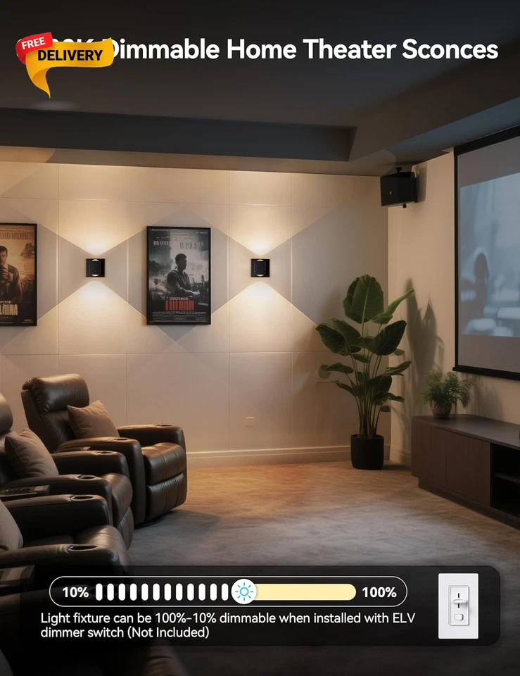 LED Dimmable Wall Sconce Indoor Black Modern up and down Movie Theater Sconces.. - Image 3 of 4