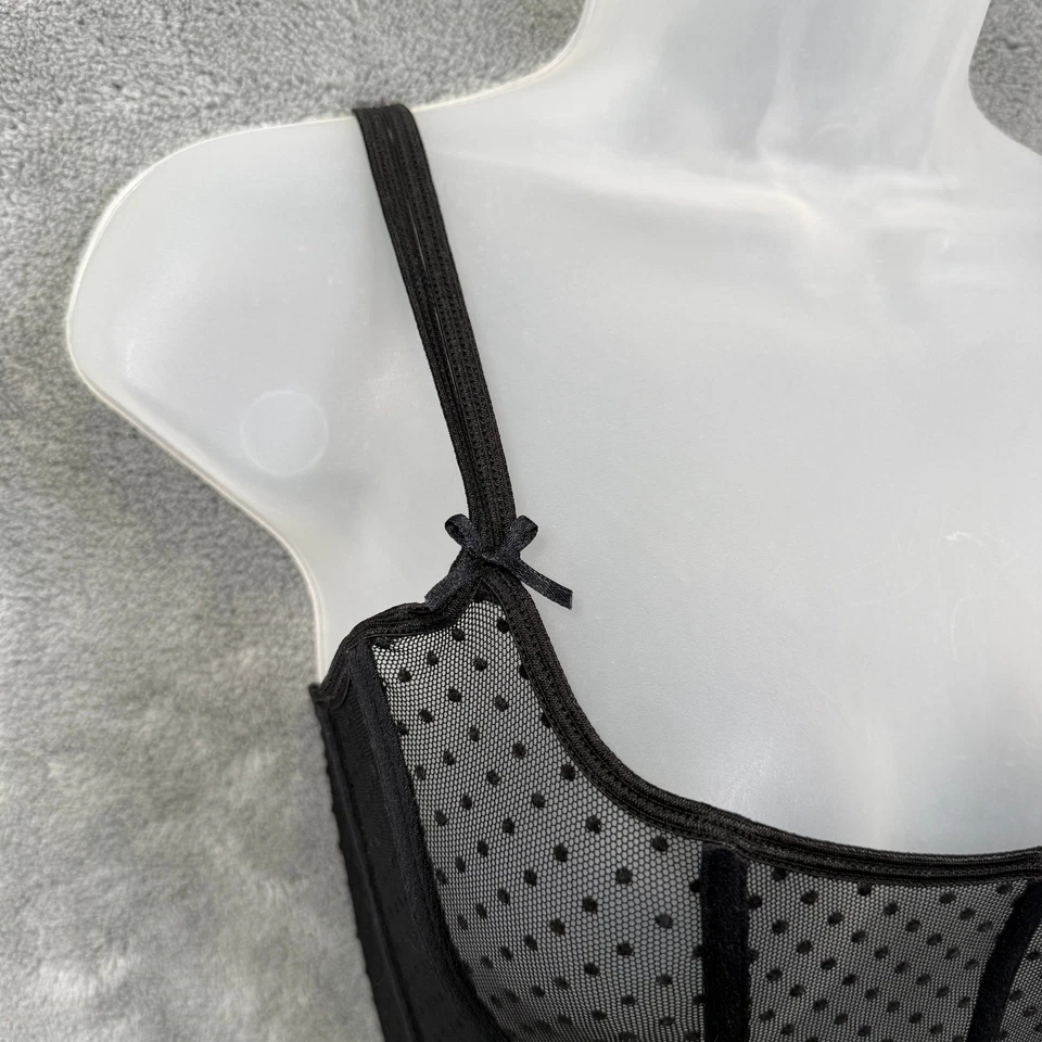 RAMPAGE Sheer Swiss Dot Boned Corset Top Camisole Black VTG 90s Y2K Sz M - Image 2 of 4