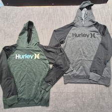2 Hurley H2O-Dri boy's green/gray pullover hoodies XL 18/20 front pocket