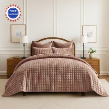 RECYCO Luxury Velvet Quilt King Size Bedding Set Ultra Soft Velvet Comforter
