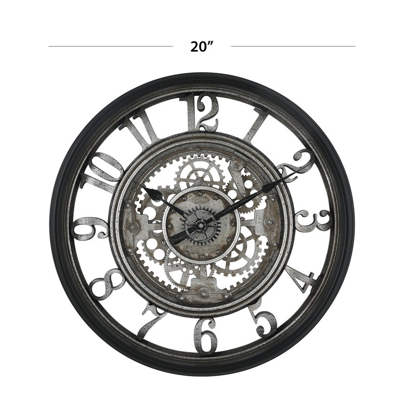 20 Inch Industrial Wall Clock Analog Moving Gears Decorative Home