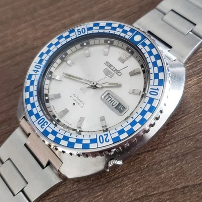 1970 Vintage Seiko Rally Diver Automatic Watch w/ Checkered Bezel 21J, 6119-7173