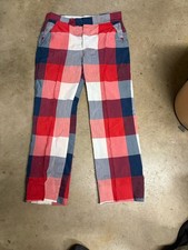 Vintage 1970  s Plaid Pants Red White Blue Size 30x30