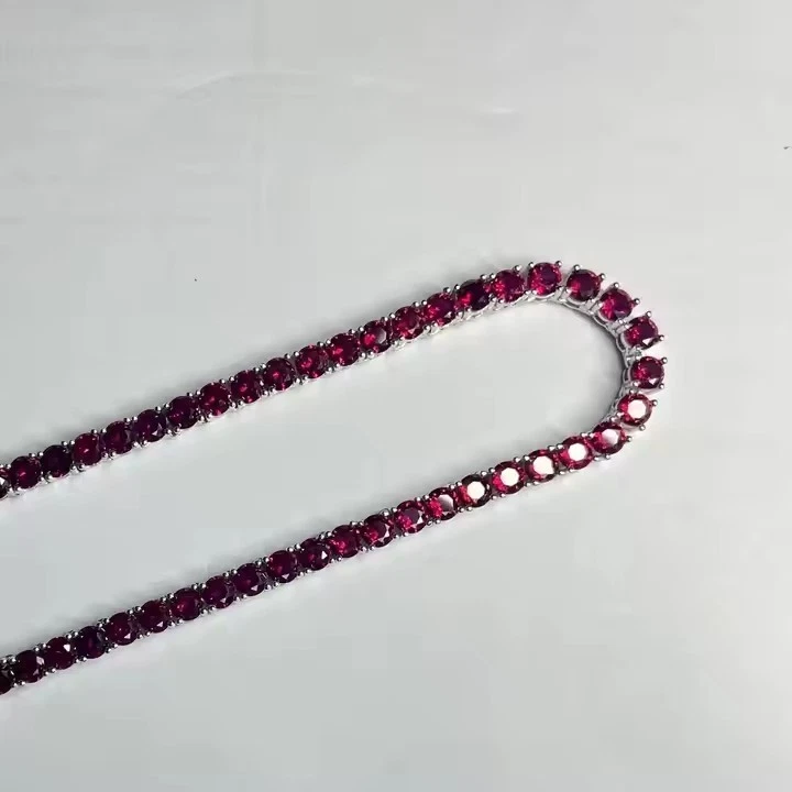 4 MM Round Shape Lab Created Dark Ruby  Tennis Necklace in 925 Sterling Silver - Image 3 of 4