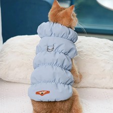 Winter Windproof Fleece Cat Coat with Leash Hole Cotton Padded Puffer Vest Warm