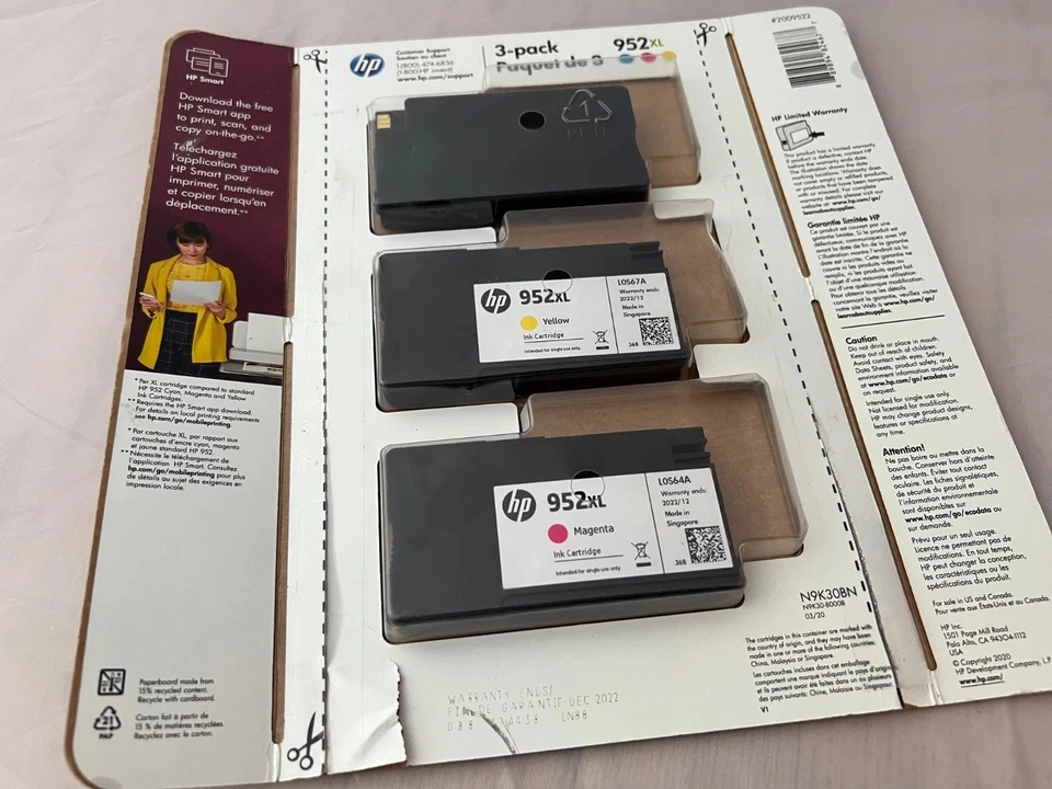 3-PACK HP GENUINE 952XL COLOR C/M/Y INK OFFICEJET PRO 8710 8720 SEALED EXP 2022 - Image 3 of 4