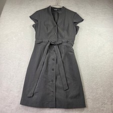Olivia Matthews Gray Button Front Tie Waist Cap Sleeve Dress Size 12 Office Wear