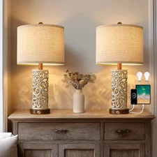 22" Dual Light Table Lamps Set of 2 for Living Room, Touch Lamp with 3-Level Dim