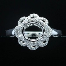 7MM Round Semi Mount Ring 925 Sterling Silver Solitaire Halo Wedding Women Ring