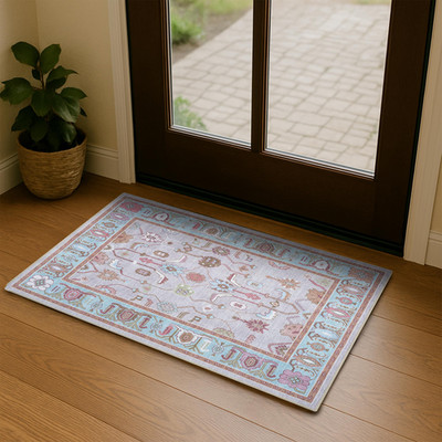 Fame Living Pink Oushak Rug Modern Small Rugs Vintage Turkish Eclectic Floral