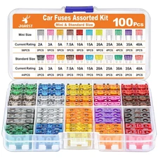 JOREST 100Pcs Car Fuse Assortment Kit, 56 Mini Blade Fuses Automotive + 44 Stand
