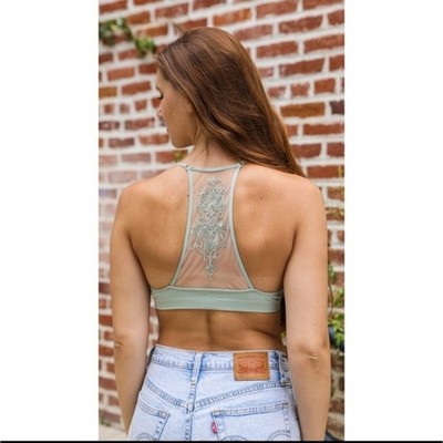 embroidered tattoo illusion racerback bralette sage green XS/S
