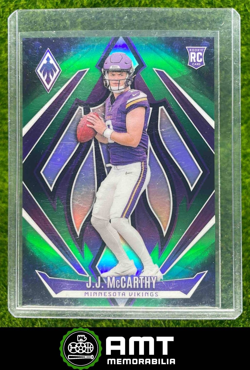 J.J. JJ McCarthy RC 2024 Panini Phoenix Green Fade 97/199 Minnesota Vikings #185