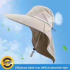 1pc Wide Brim Sun Hat with Neck Flap 50 UPF Protection Outdoor Safari Cap - US.