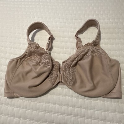 Glamorise Front-Closure Wonder Wire Bra 40D 1245 Underwire Lace Trim Nude