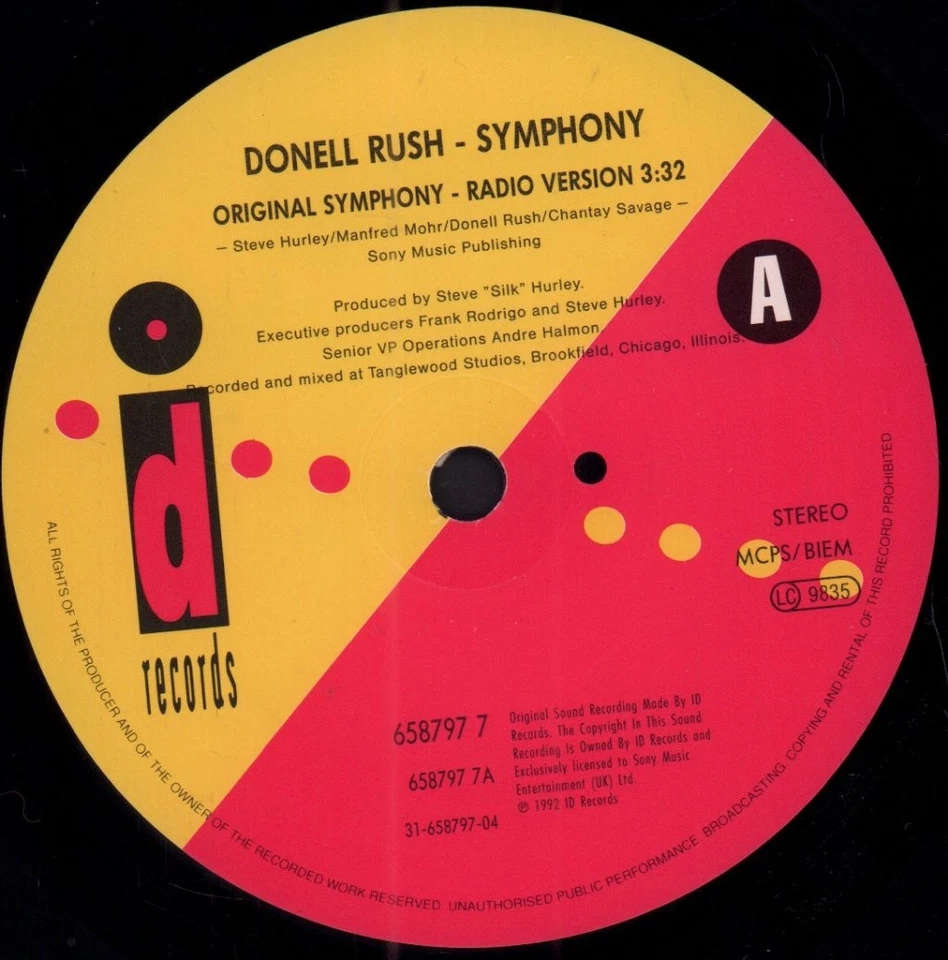 Donell Rush Symphony 7" vinyl Germany Sony 1992 pic sleeve 6587977 - Image 3 of 3
