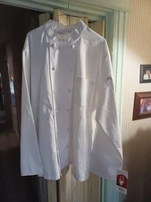 NEW: Chef Works Mens Bordeaux White Cloth-knot Buttoned Coat Jacket Size Large