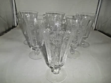 Gorgeous Set of 6  Fostoria Heather etched  elegant glass 12 oz. Iced Tea Stems