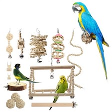 13 Pack Bird Toys Natural Wood Bird Cage Toys Parrot Swing Chewing Toys Budgie