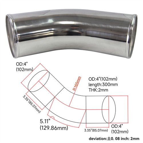 102mm/4in OD 45 Degree Polished Aluminum Turbo Intercooler Pipe Tube Hose - Picture 4 of 8
