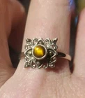 Vintage Dainty Sterling Silver  Tigers Eye Filigree Ring Size 8.5
