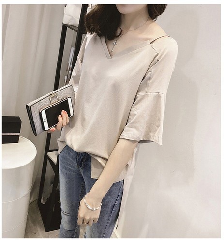 Women Casual V Neck Gallus Tops Short Sleeve Loose Blouse T-shirt Top Plus Size - Picture 13 of 14