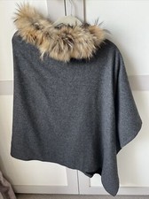 Holland Cooper Charcoal Grey Cape With Fur Collar