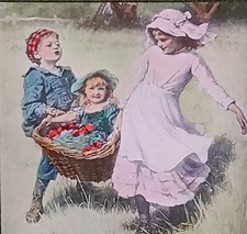 Children Gathering From Garden?, NO LABEL, Victor Magic Lantern Glass Slide