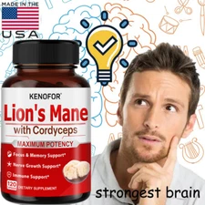 Lion's Mane With Cordyceps - Nerve & Brain Support,Reduce Stress - 120 Caps