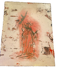 🗽Tableau Street Art Statue Liberté Rouge Toile Moderne Rare Banksy