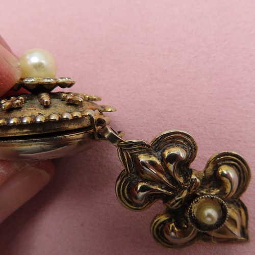 Vintage Brosche Anstecknadel Gold Fleur de Lis 4 Wege ausklappbar Foto Medaillon 2,5 Zoll 971c - Bild 9 von 11