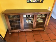 Schrank Highboard massiv Eiche Antik Bleiverglasung