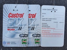3 Castrol SLX Longlife II 0W30 Öl Zettel Ölzettel Wechsel Motorenöl Anhänger