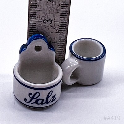 2er Set Vintage Porcelaine Maison de Poupées Miniatures, Tasse & Sel