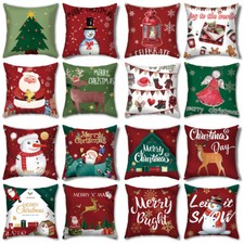 Pillow Cover Christmas Sofa Xmas Cushion Case Short Plush Printed Santa Claus  