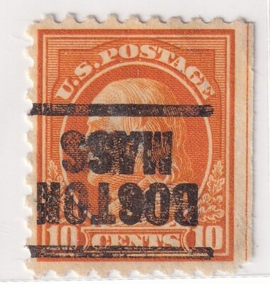USA  _ 10¢ Benjamin Franklin Stamp   Inverted Boston Mass Overprint